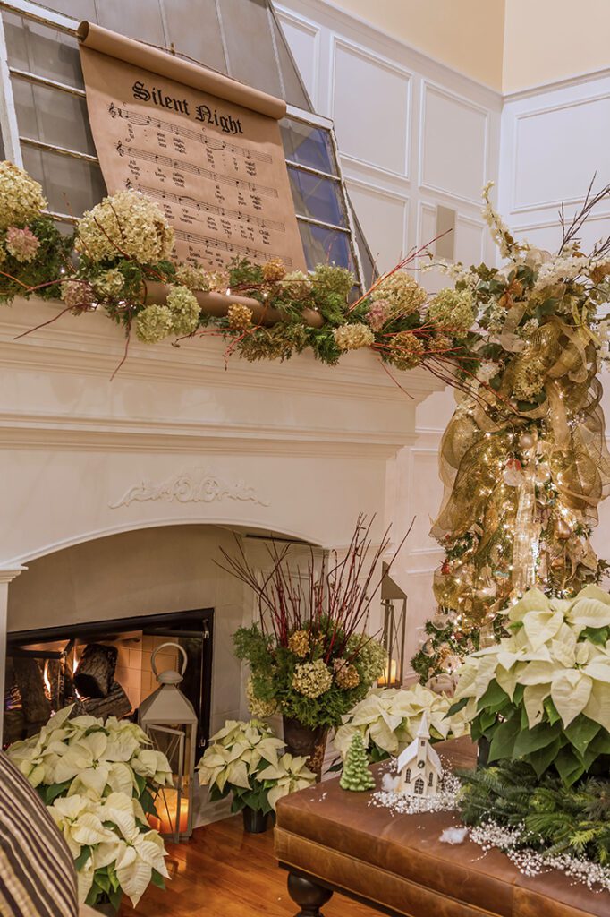 Winter Fire Place Scenes with Dried up Hydrangea Blooms